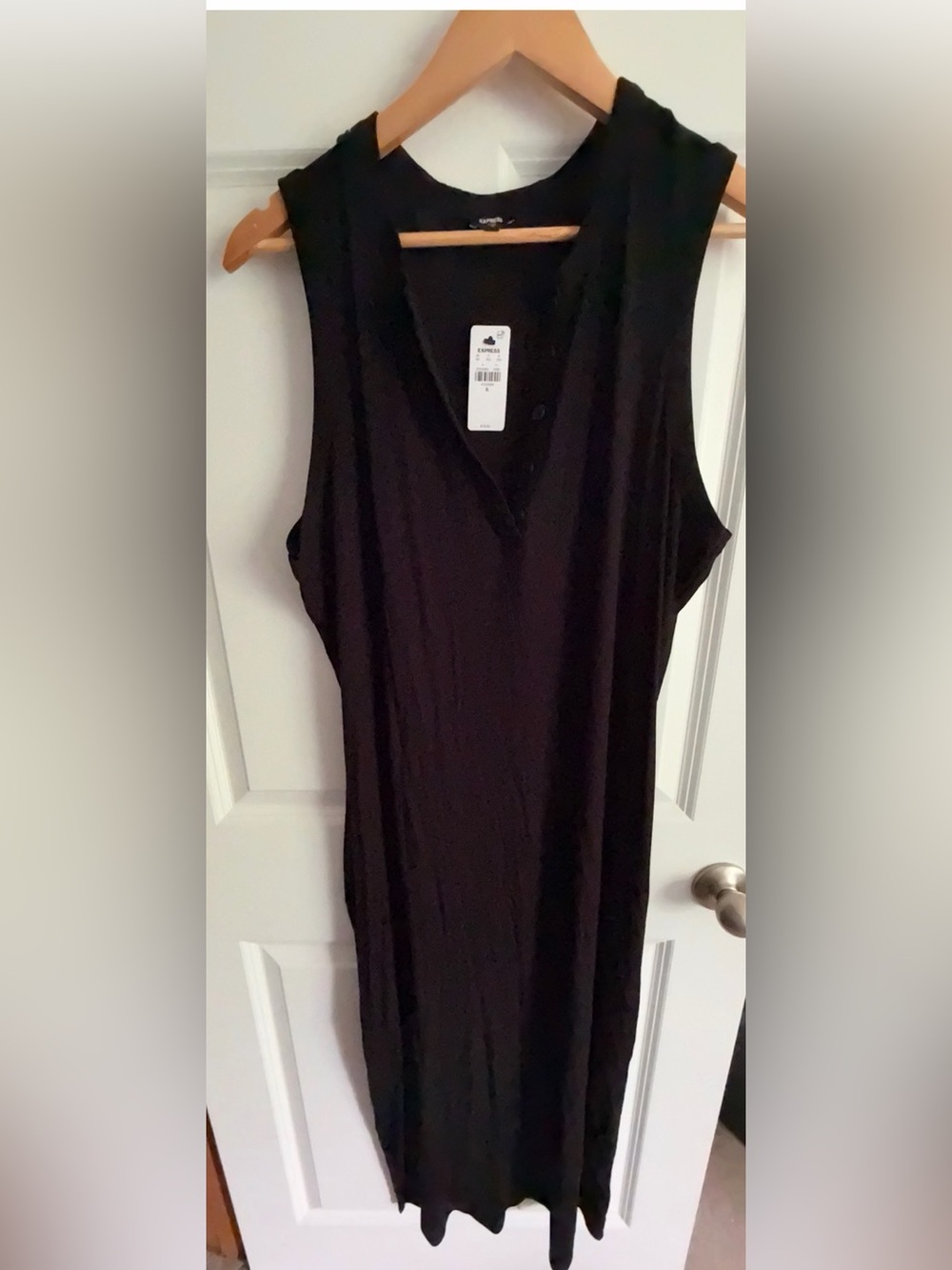 Express Black Ribbed Button-Front Dress NWT